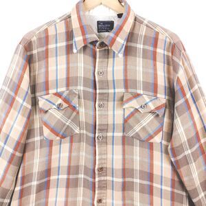 Vintage JC Penney Flannel Shirt Mens XL Tall Brown Plaid Work Chore Grunge Japan